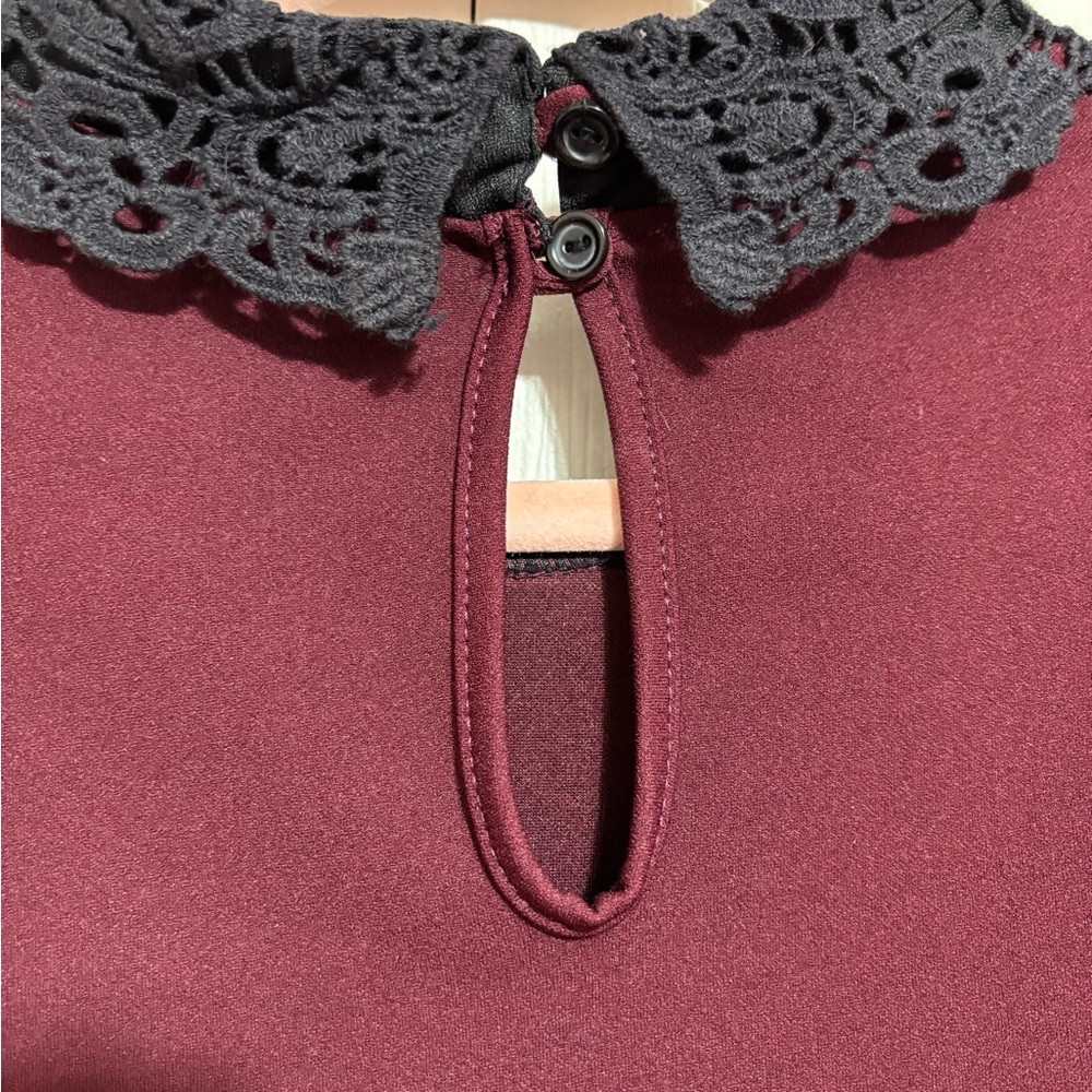 Hot Topic Burgundy Mini Dress with Black Lace Collar - Picture 7 of 7